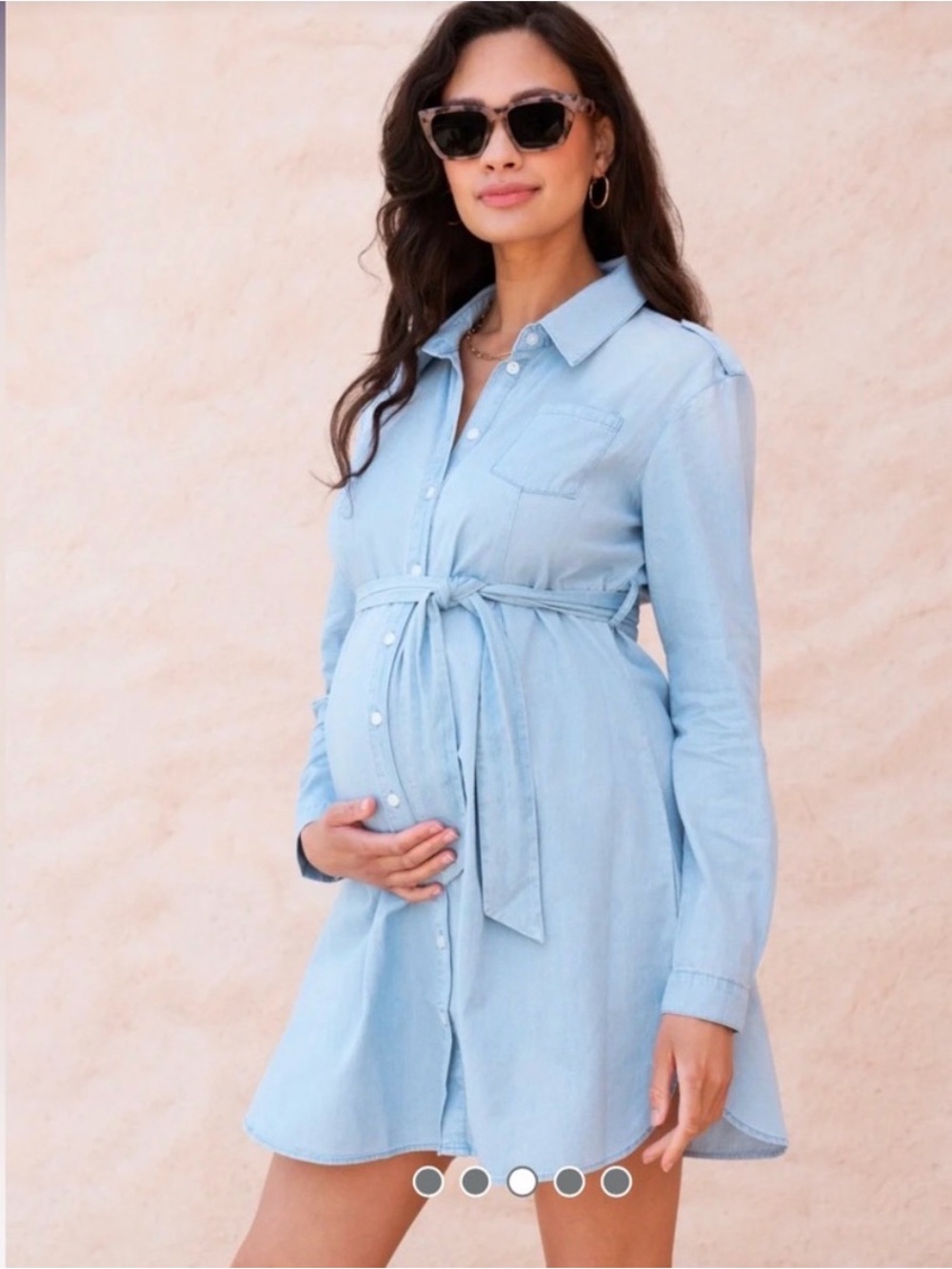 Seraphine Light Blue Long Sleeve Maternity Shirt Dress
